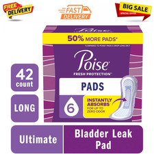 Poise Incontinence Pads for Women, 6 Drop Ultimate Absorbency, Long Length, 42Ct