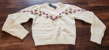 Y10 Lulus Womens Small NWT Charm You Ivory Floral Embroidered Sweater Pullover