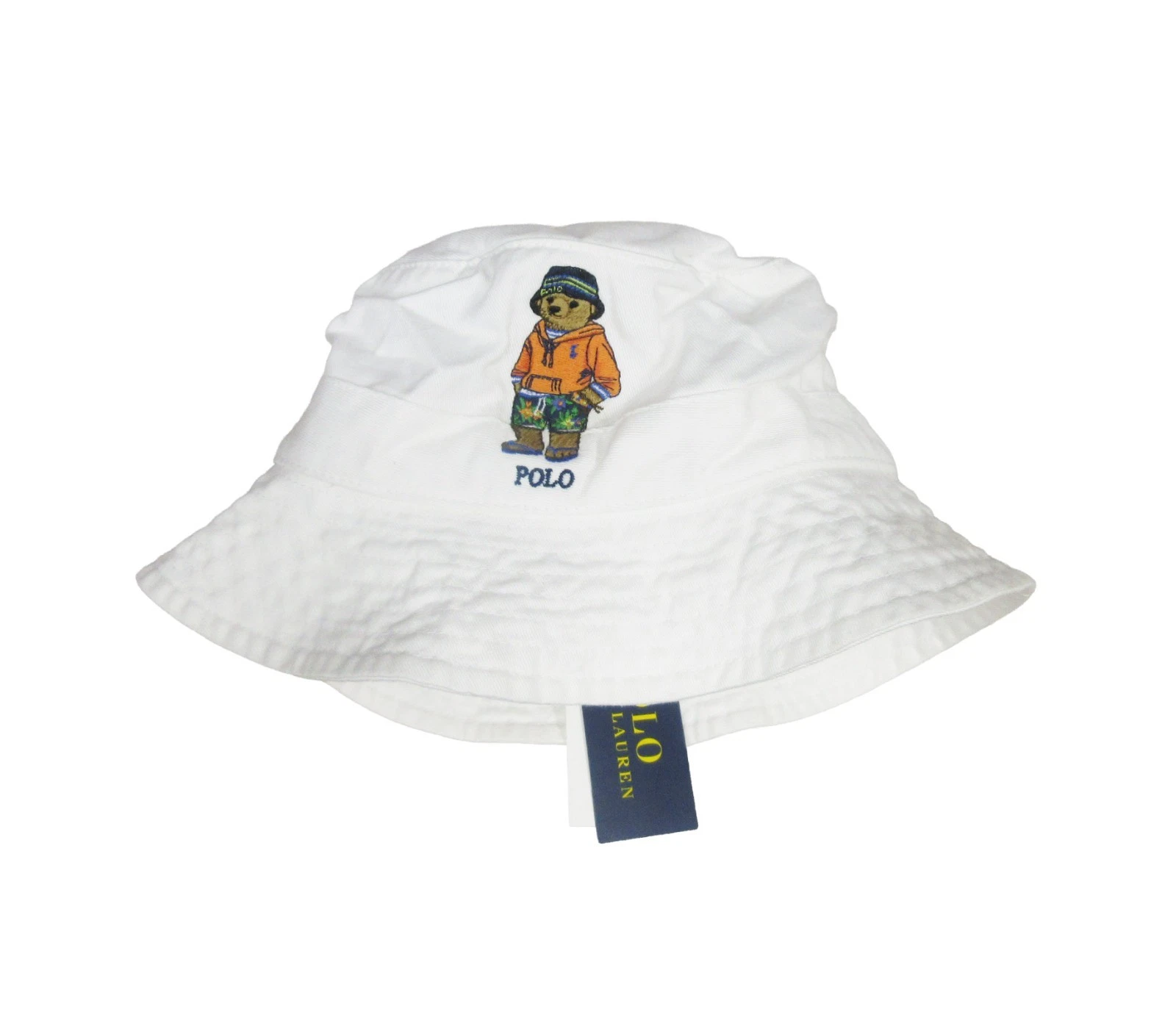 Polo Ralph Lauren Men's White Embroidered Summer Polo Bear Bucket Hat (S/M)