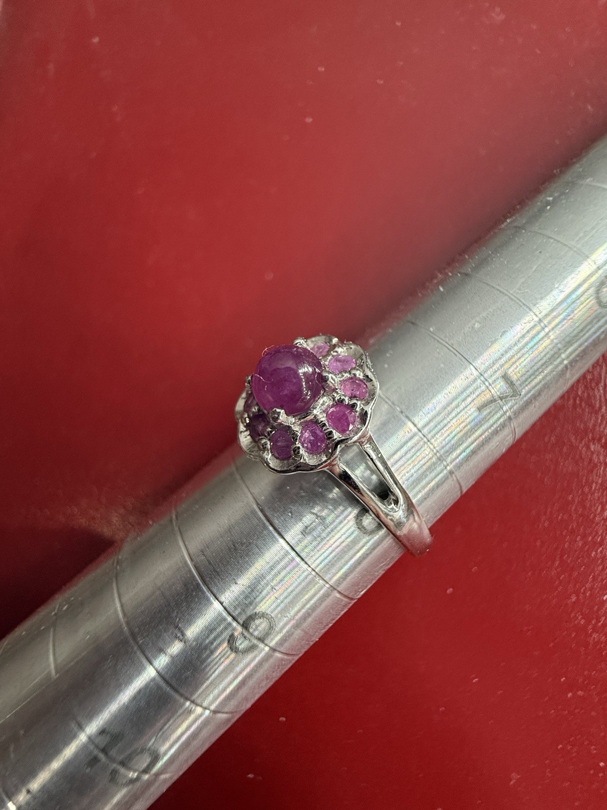 Sterling Silver 925 Ruby Cabachon Ring Size 8 - image 2