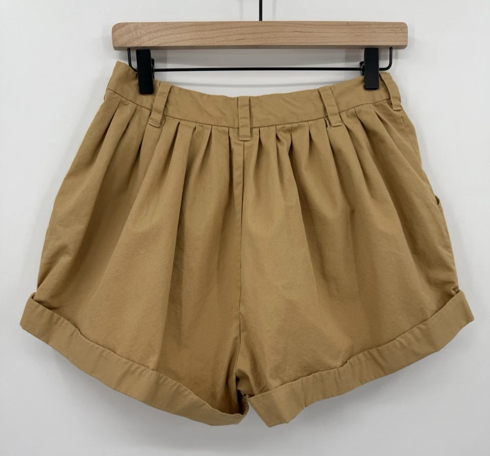 Doen Shorts Womens 6 Beige Pleated Paige Cotton Twill Khaki - Image 2 of 4