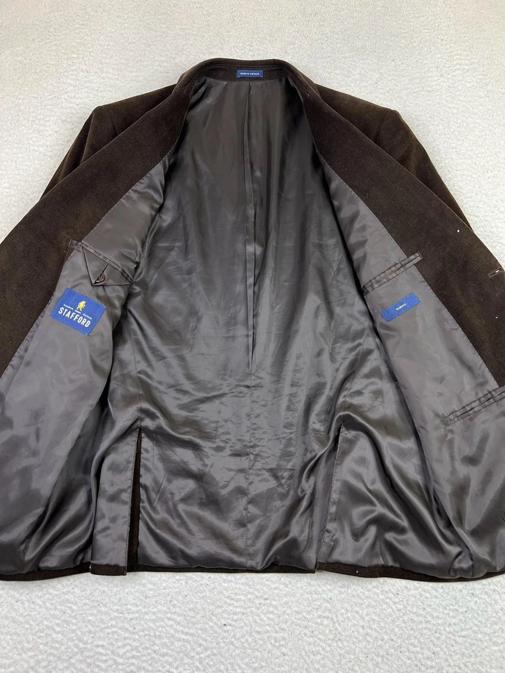Blazer Stafford Para Hombres 42S Marrón Pana Calce Ajustado Parches en el Codo 2 Botones Ventilados Foto 4 de 4