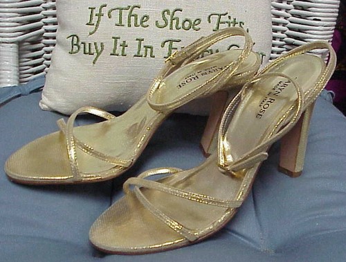 designer gold ankle strap sandals/heels 