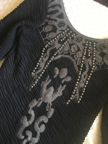 Free People Sz Medium Black Dress Holiday Fitted Embellished Plunging Back - Bild 4 von 10
