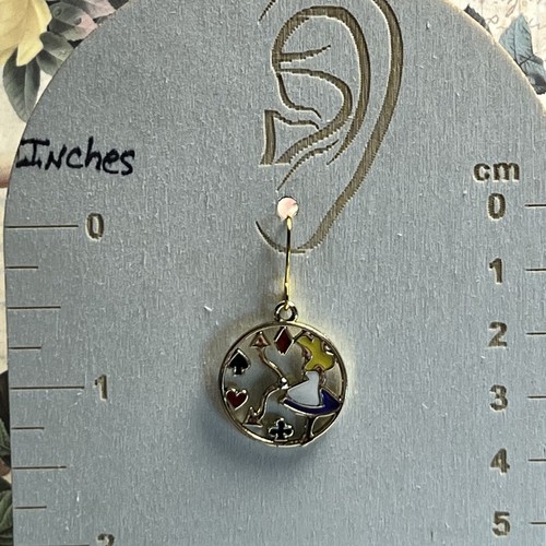 Gold Tone Alice in Wonderland Clock French Hook Dangle Earrings. S214 - Picture 3 of 3