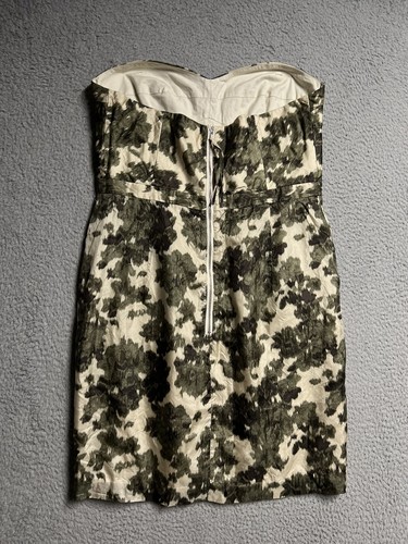 J. Crew Dress Womens 12 Silk Olive Green Camo Strapless Cocktail Party Mini - Picture 3 of 16