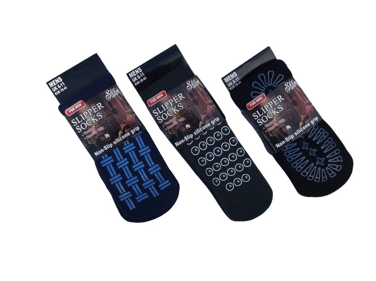 3 PAIRS MENS SLIPPER SOCKS SILICONE GRIP GRIPPER SOCKS BED SOCKS