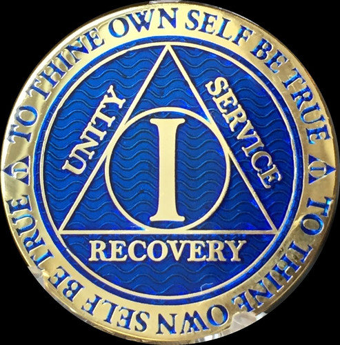 1 Year AA Medallion Blue Gold Plated Alcoholics Anonymous Sobriety Chip Coin One - Picture 5 of 11