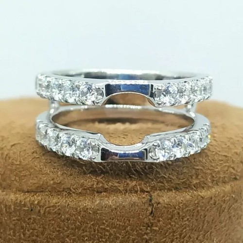 1.44Ct Round Lab Created Diamond Enhancer Guard Wrap Ring 14K White Gold Plated - Picture 5 of 5