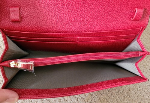 AUTH FURLA 3-WAY LEATHER CLUTCH/SHOULDER CROSSBODY BAG NWOT RED - Picture 9 of 12