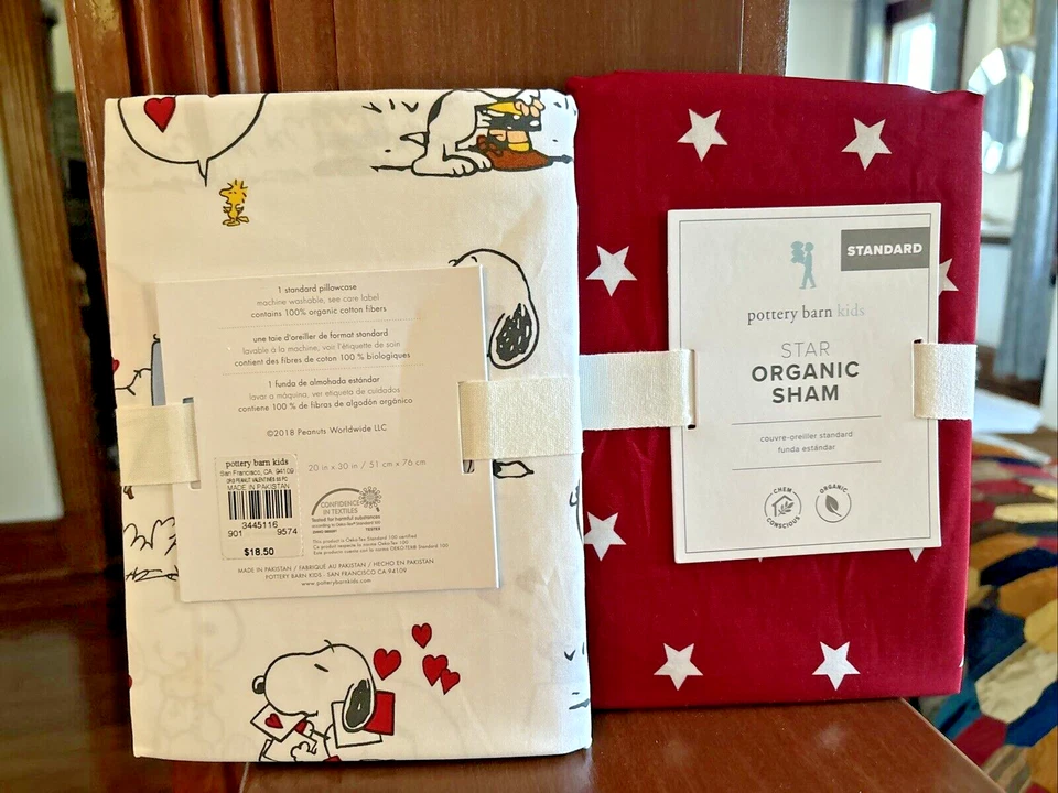 Snoopy Pottery Barn Holiday peanuts Star Sham Disney SET 2 Birthday Pillowcase - - Image 2 of 4