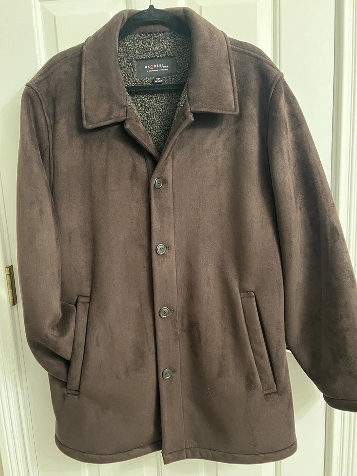 Usado en Excelente Condición Para Hombres L Suave Microgamuza Claiborne Chaqueta Abrigo Forrado de Vellón Marrón Invierno $149 Foto 2 de 4