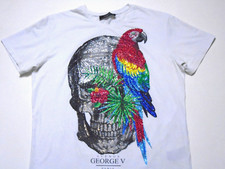 Avenue George V Paris T-Shirt Rhinestone Skull Parrot White Mens XL
