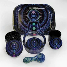 5 Pieces Smoking Set Grinder Pipe Tray Ashtray Jar Smoking Kit Shakra