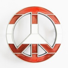 Peace Sign Red/White Enamel Metal Belt Buckle