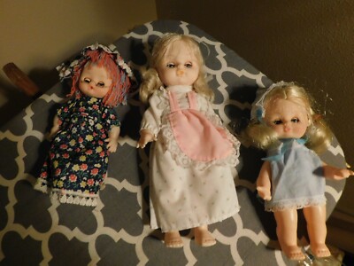 Hong Kong Small Doll Lot Glasses Red Yarn Hair Vintage