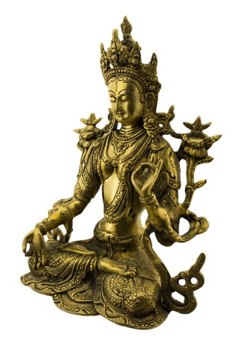 Statue Bouddhiste de Tara Blanche - Bouddhisme Tibet - 2kg700 -26cm-Laiton #4705 - Picture 4 of 6