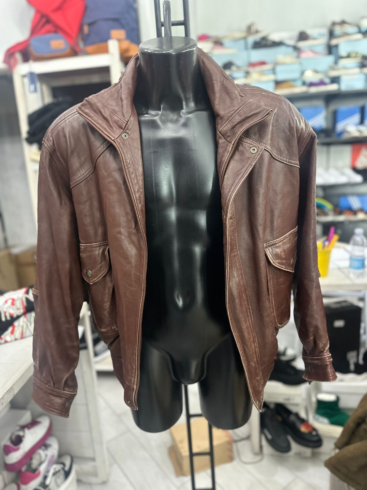 Vintage 1960s Brown Leather Jacket for Men Size L Antique Tailoring LLV368