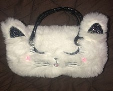 white Furry KITTY CAT face glasses Purse - snap closure - soft
