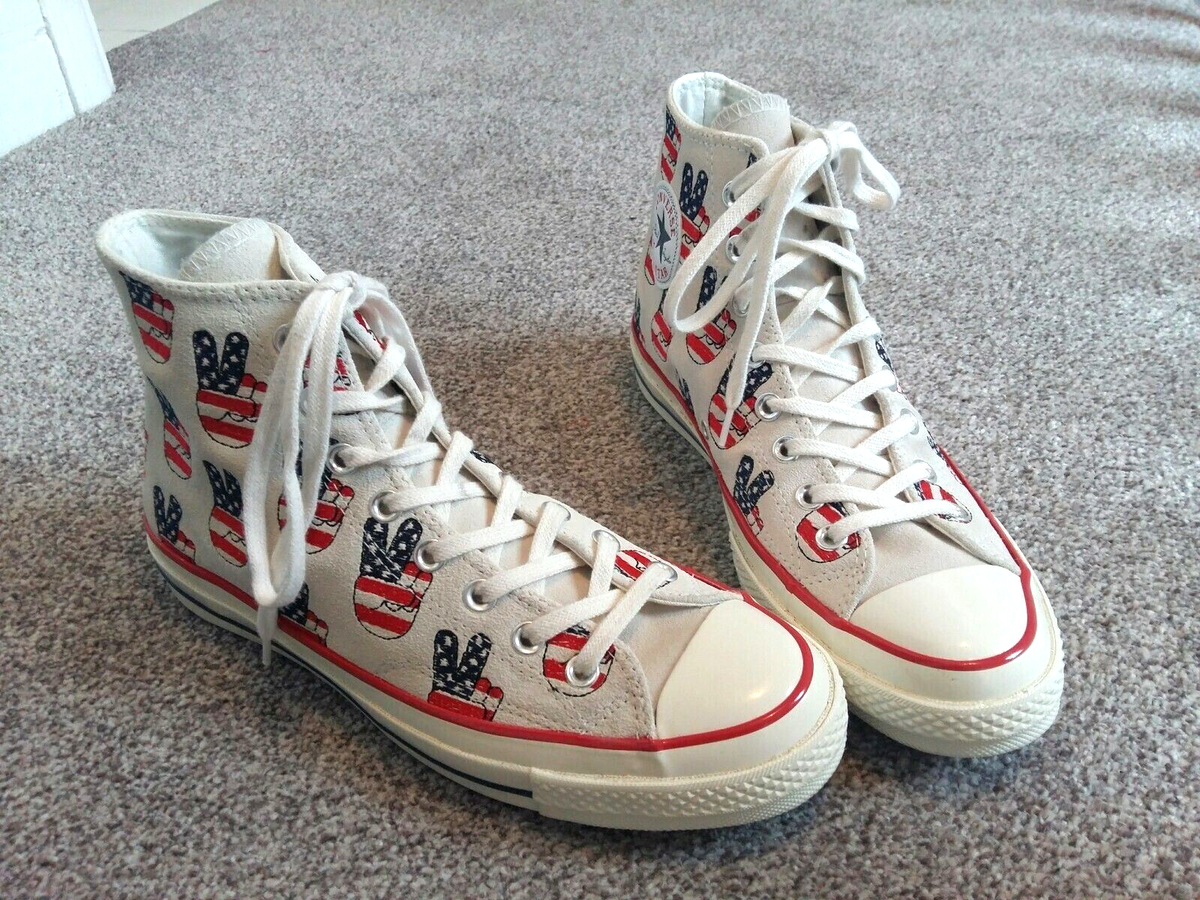 CONVERSE ALL STAR USA FLAG LEATHER HI TOP BASEBALL BOOTS TRAINERS