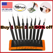 10 Pcs Precision ESD Anti-Static Repair Stainless Steel Tweezers Set Kit Tools