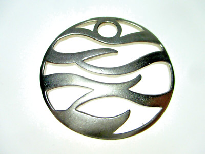 Statement Designer Anhänger 925 Sterling Silber rund Wave Vintage Design 70s