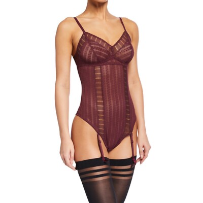 $210 Else Lingerie Lolita Thong Bodysuit Grape Removable Garter Suspenders Small