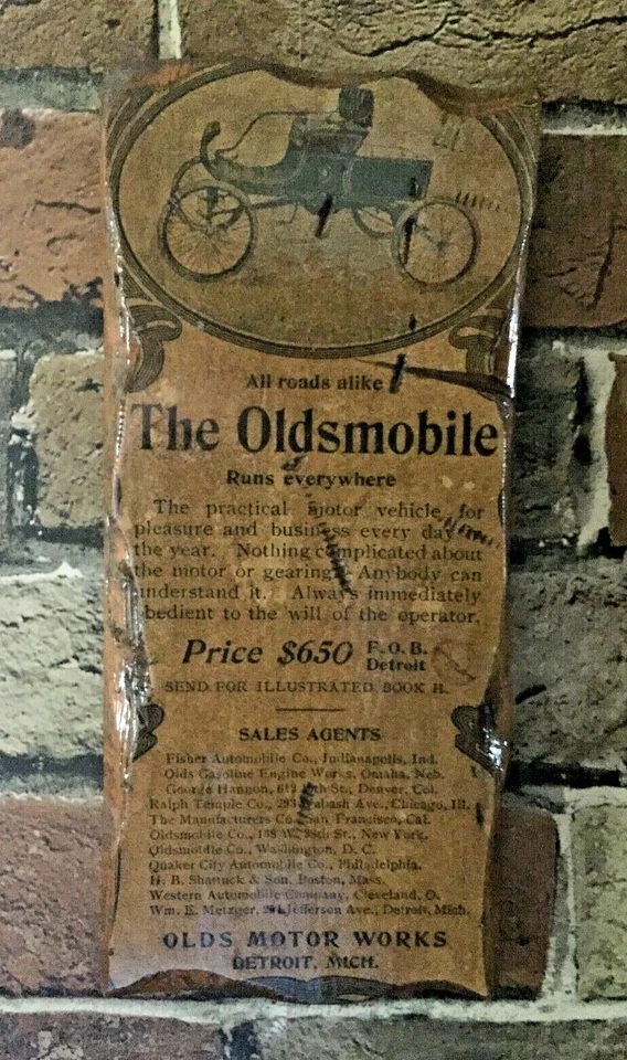 ANTIQUE PRINT AD 1902-04 OLDSMOBILE CURVED DASH OLDS MOTOR WORKS DETROIT PLAQUE - Image 2 of 4