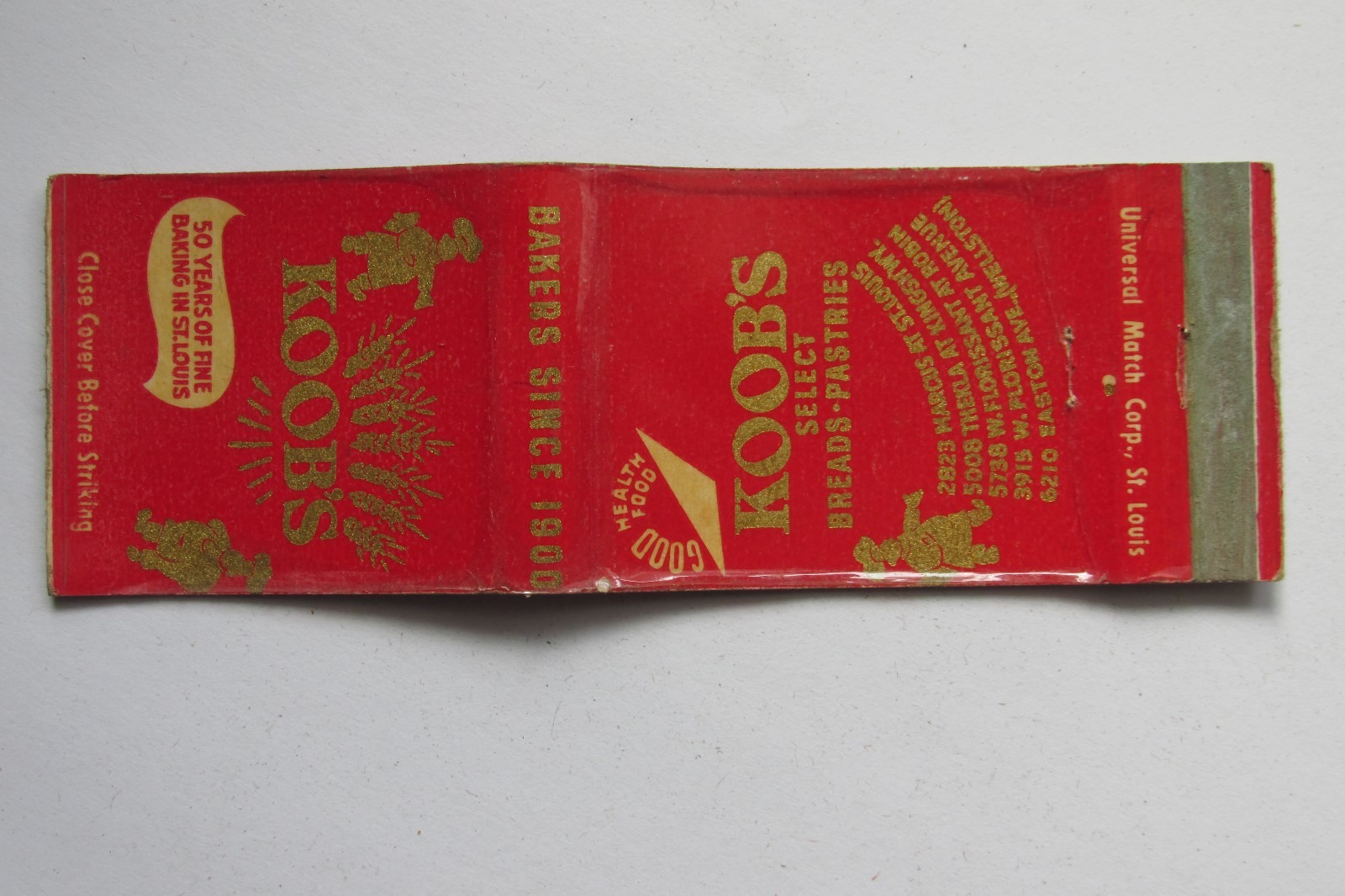 g258 Matchbook cover Koobs Breads Pastries | eBay