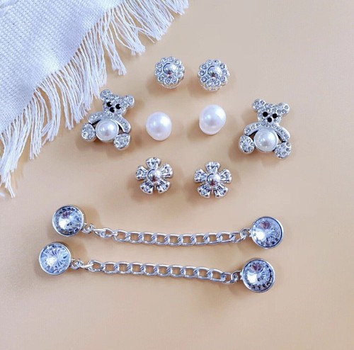 Faux Pearl Rhinestone Bear Shoes Charms DIY Accessories Girl Decor For Croc Shoe - Picture 2 of 6