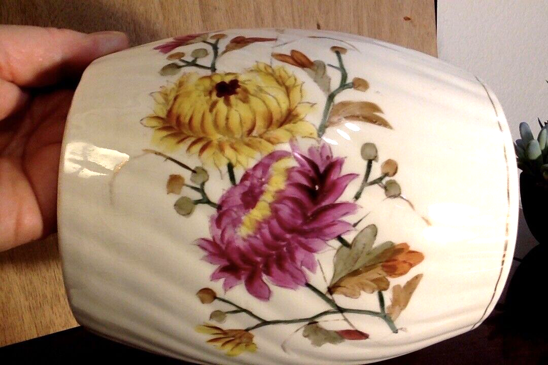 Biscuit Cracker Cookie Jar Floral Handcolored Transferware antique