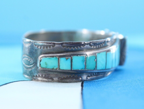 VTG Women's Fred Weekoty Zuni Sterling Silver & Turquoise Watch / Cuff Bracelet - Picture 5 of 11