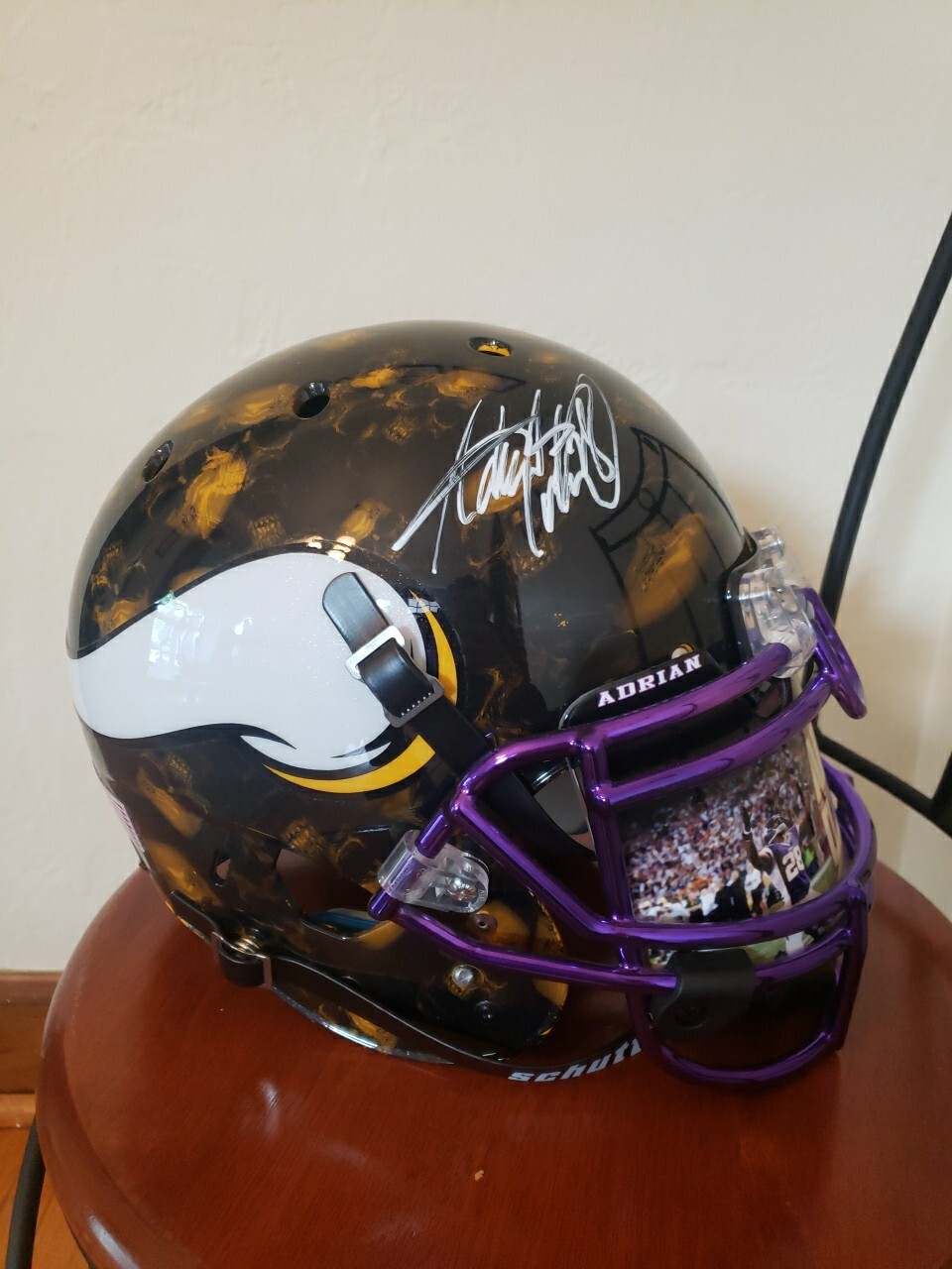 Adrian Peterson Autographed Signed Minnesota Vikings #12/50 Custom Skull Viking Full Size Helmet Beckett Cert 