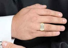 IN 14k Yellow Gold Men's Engagement Cluster Ring Round Cut Natural Diamond GH/SI