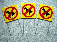  3 NO DOG POOP Coroplast Signs with Stakes 8"x8" New Yellow