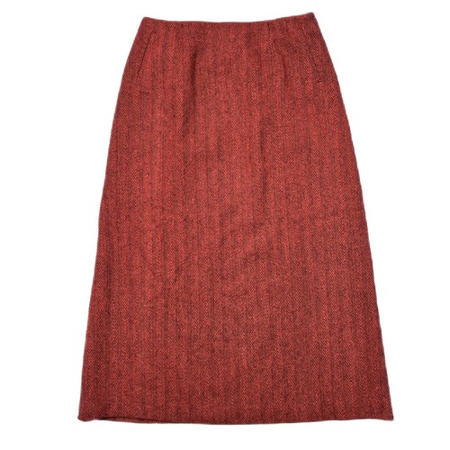Vintage Red Long Skirt Wool Sz 14 Harve Benard Chevron Pockets No Slits Holiday