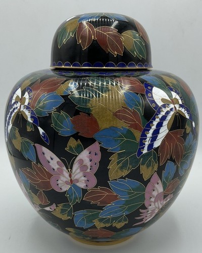 Cloisonné Butterfly Cremation Urn & Stand Outstanding Workmanship 10 1/2” - Picture 3 of 12