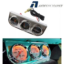 52mm ''2  Chrome Triple Gauge Set Water Temp Mechanical Oil Pressure AMP Meter