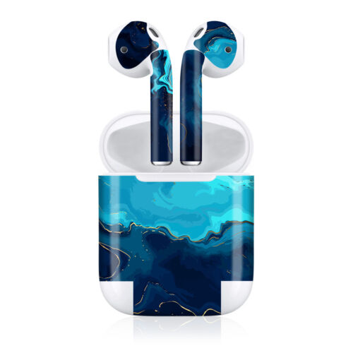 Lámina Decorativa Protectora Air Pod Funda Diseño Películas Set De Mármol Azul - Imagen 1 de 7