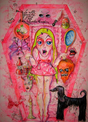 pop art painting contemporary artist original canvas vampire cartoon comix pink - Picture 2 of 24