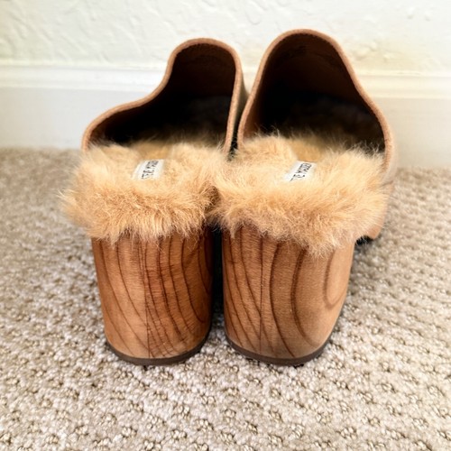 STEVE MADDEN BROOKLYN Platform CLOGS shoes Tan leather SUEDE & FAUX FUR $110 8 - Picture 4 of 9