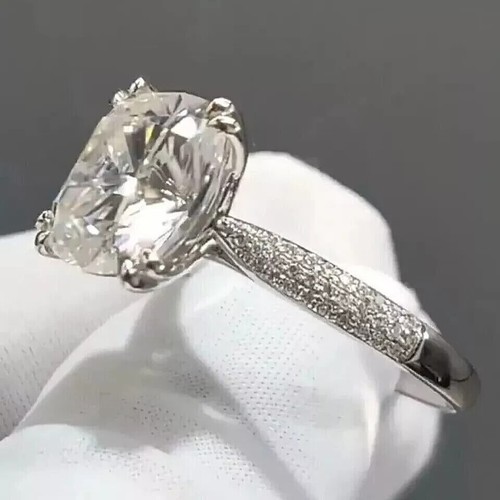Fede nuziale diamante IGI/GIA coltivato in laboratorio 3,20 ct taglio cuscino VS1/G 950 platino - Foto 5 di 10