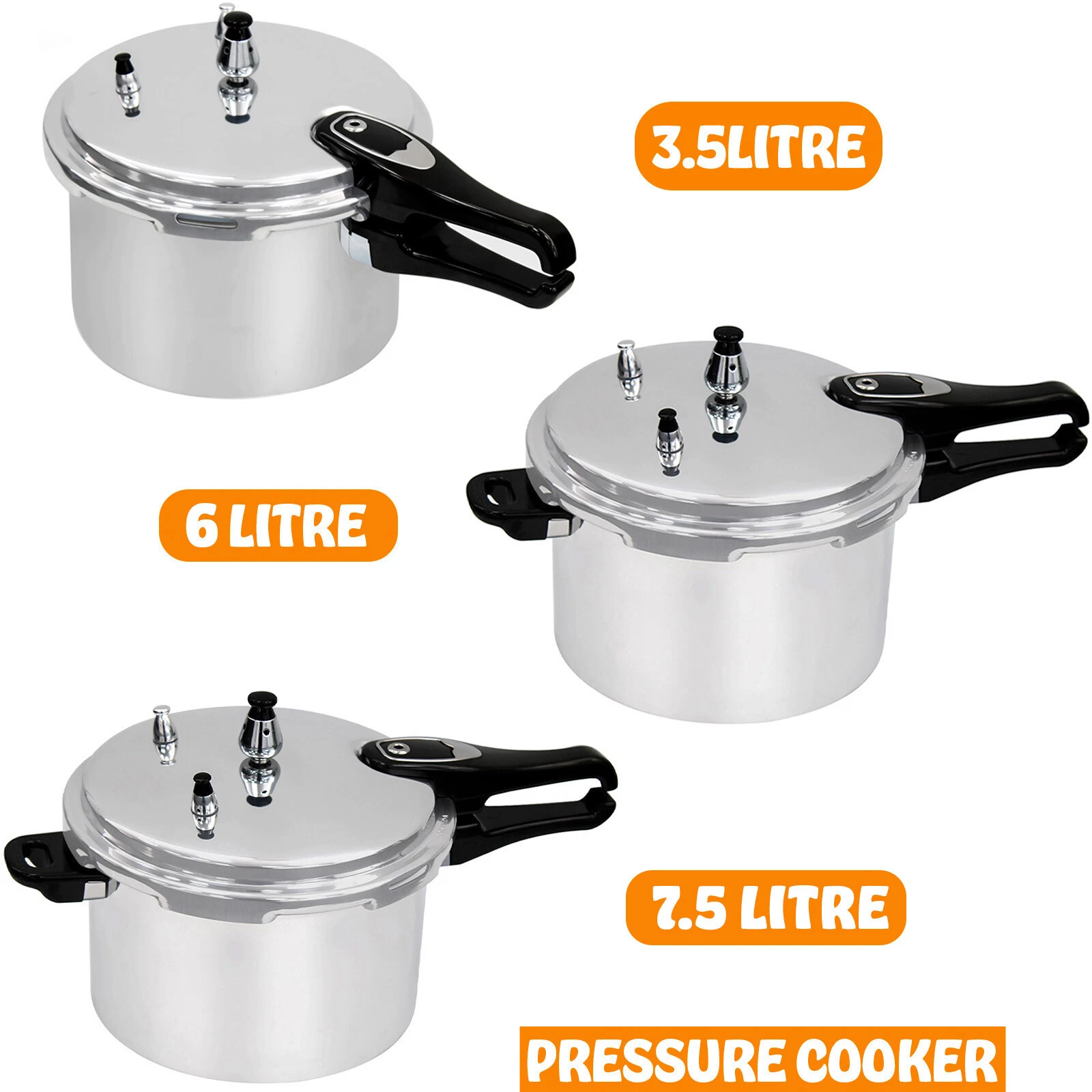 3.5/6/7.5 Litre Dual Handle aluminum Pressure Cooker Kitchen Catering Cookware
Opens in a new window