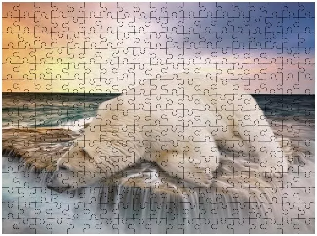 Sad Polar Bear Bored Waterfall Sunset Jigsaw Puzzle 285 Pieces 16.5X12  Piece