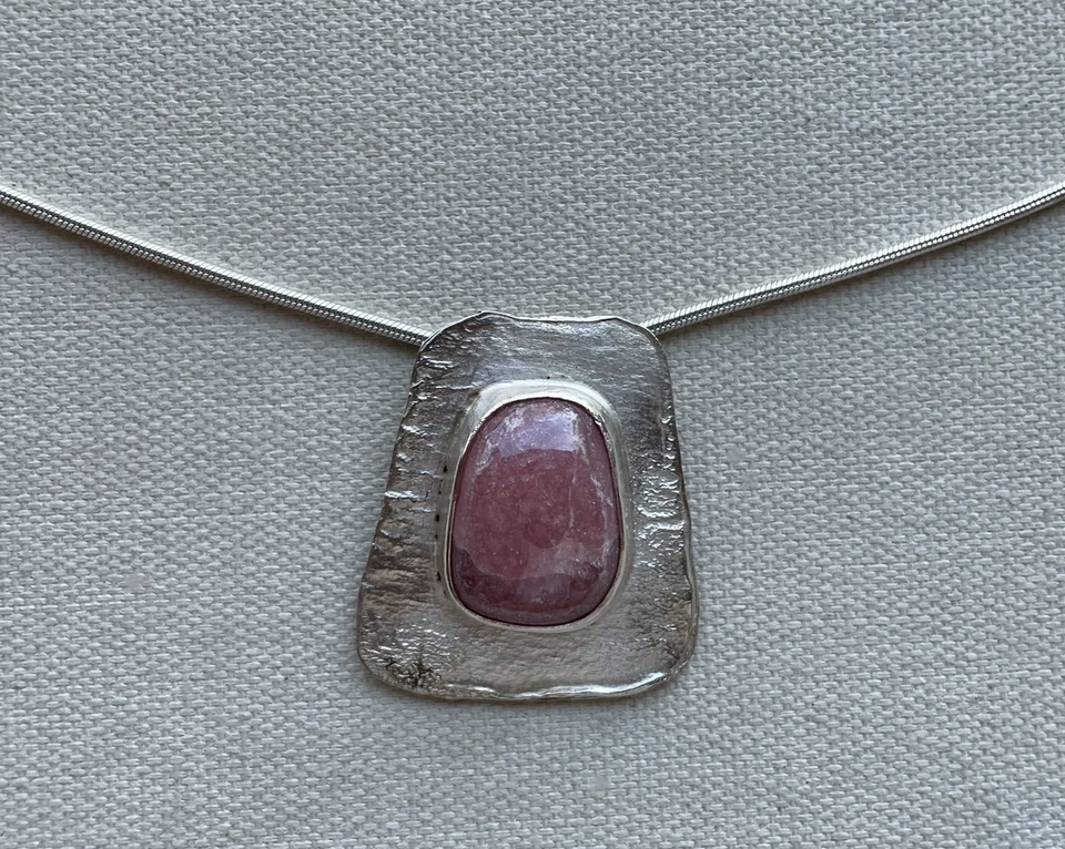 Collar Colgante Serpiente 23" Rodocrosita Rosa Geo Industrial Modernista Esterlina Foto 2 de 4