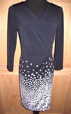 Ann Taylor Navy Floral Print Drape Side Faux Wrap Stretch Jersey Dress, 4R  $128