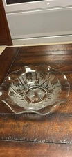 Iris & Herringbone Patterned Clear Depression Glass Vintage Bowl By Jeanette