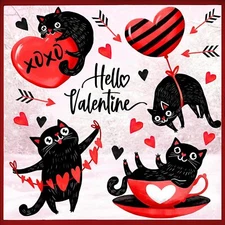 Mfault Valentines Day Black Cat Window Clings 4 Sheets, Hello 