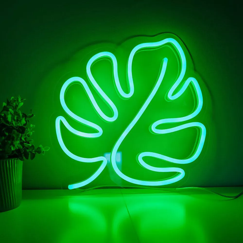 LED Green Plant Leaf Neon Light Sign with Dimmer for Home Room