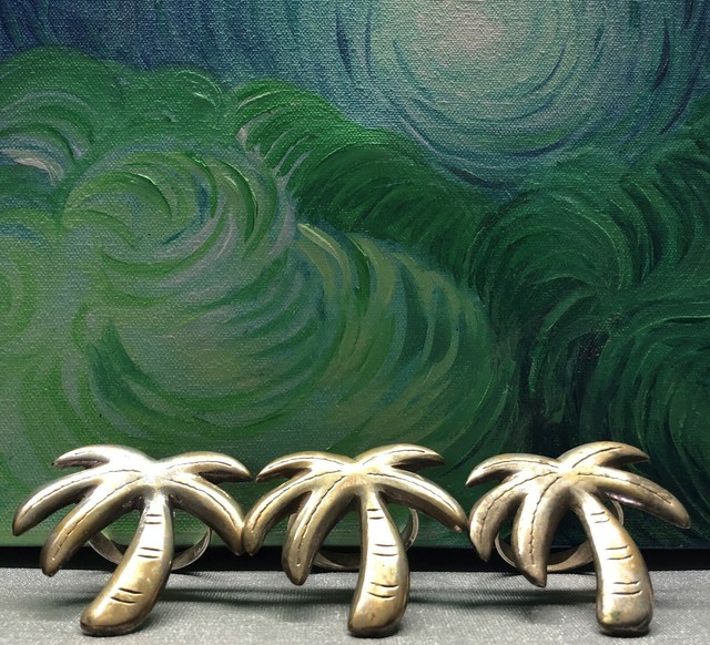 Three Silver Embossed Metal Tropical Palm Tree Napkin ...